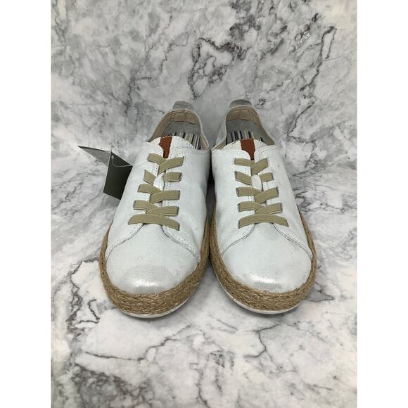 Spring Step Size 39 Silver Metallic Eloya Leather Sneaker Espadrille Trim D3-3 - Picture 2 of 12